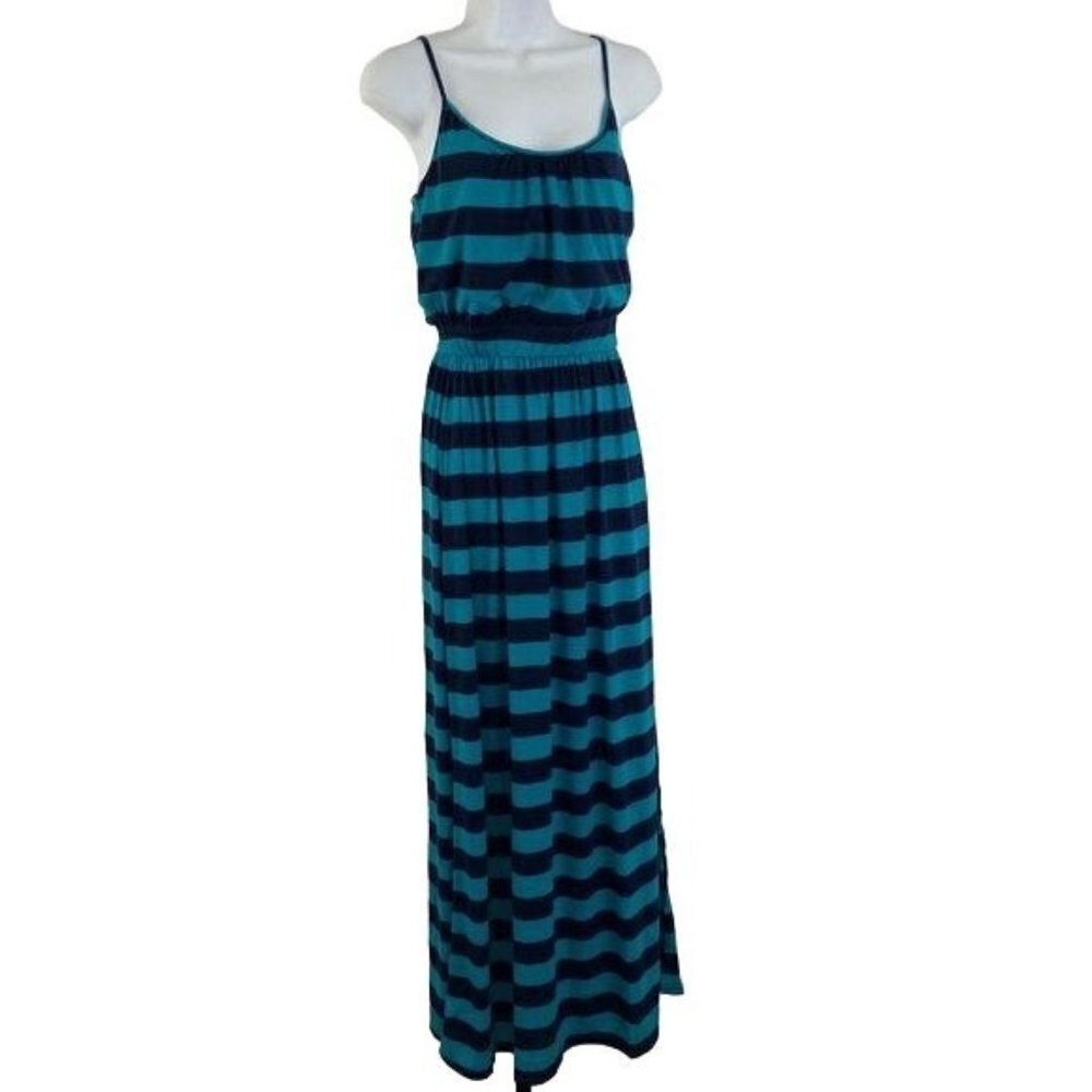 August Salt Blue Striped Knit Maxi Dress Size S NWT - Picture 6 of 7